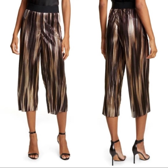 Alice + Olivia metallic capri pants size XL pleated gold bronze classy event - Picture 1 of 6